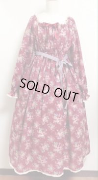 デイリーシャーリングワンピース【ブーケ柄×赤系・120c丈】