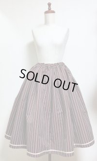 ハンドメイドギャザースカート【レジメンタルストライプ・ボルドー系ゴールドライン・65ｃm丈】　