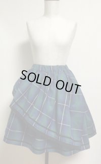 ハンドメイドギャザースカート【チェック大柄・グリーン系・45ｃm丈】　