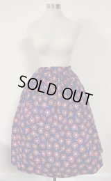 【均一SALE】ハンドメイドギャザースカート【レトロポピー柄・ネイビー・70c丈】