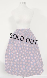 【均一SALE】ハンドメイドギャザースカート【レトロポピー柄・ネイビー・70c丈】