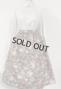 ハンドメイドギャザースカート【クラシックローズ柄・ミルクチョコブラウン・70c丈】