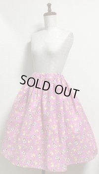 ハンドメイドギャザースカート【ピンク系ぬいぐるみ柄・57c丈】
