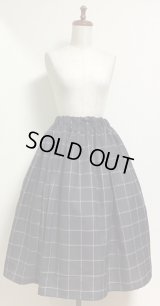 ハンドメイドギャザースカート【チェック柄・黒系・70c丈】