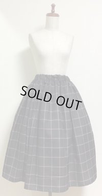 ハンドメイドギャザースカート【チェック柄・黒系・70c丈】