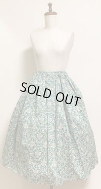 ハンドメイドギャザースカート【クラシカル柄・グリーン系・68ｃm丈】　