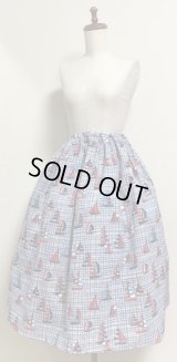 【均一SALE】ハンドメイドギャザースカート【ヨット柄・70c丈】