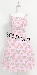 【セレクト商品】ハイウエストJSK【ピンク系イチゴ柄・Lサイズ・103c丈】