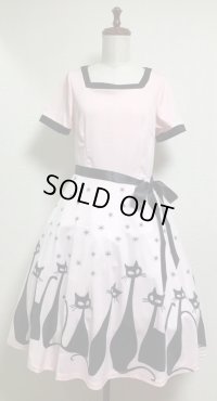 【セレクト商品】ネコ柄半袖OP【ピンク系】