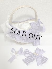 ギンガムチェックカゴBAG＋ブローチセット【ラベンダー系ギンガム】