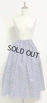 ハンドメイドギャザースカート【カラーコーン柄・青系・70c丈】