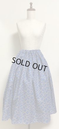 ハンドメイドギャザースカート【カラーコーン柄・青系・70c丈】