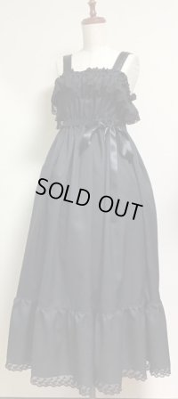 シャーリングフリルジャンパースカート【黒×黒レース・130c丈】