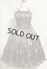 【Ｓａｌｅ50％ＯＦＦ】シャーリングティアードジャンパースカート【チョコピンク水玉】