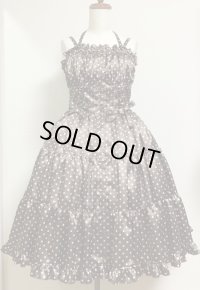 【Ｓａｌｅ50％ＯＦＦ】シャーリングティアードジャンパースカート【チョコピンク水玉】