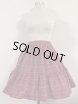 【均一SALE】ハンドメイド２段ティアードスカート【タータンチェック赤46c丈】