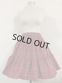 【均一SALE】ハンドメイド２段ティアードスカート【タータンチェック赤46c丈】