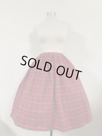 ハンドメイドギャザースカート【タータンチェック赤・57c丈】
