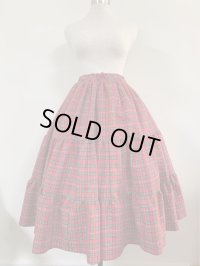 ハンドメイド3段ティアードスカート【タータンチェック赤70c丈】