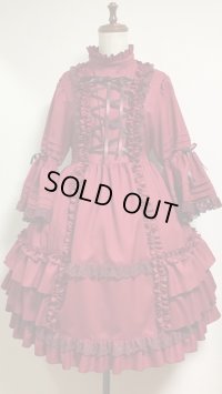 【50％オフ】スタンドカラーベビードールワンピース【ボルドー・レギュラーサイズ】