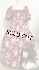 ハーフボンネットセット★デイリーシャーリングワンピース【えんじブーケ柄・108c丈】