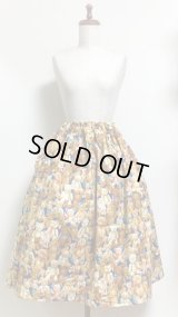 ハンドメイドギャザースカート【テディベア柄紺色・68c丈】