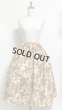 ハンドメイドギャザースカート【テディベア柄紺色・68c丈】