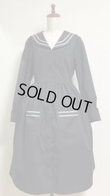 【30％オフ】長袖セーラーワンピース【黒×グレーライン】
