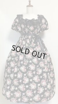 デイリーシャーリングワンピース【花柄・黒系(2)・127c丈】