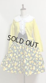 ハンドメイドギャザースカート【レモン柄・黒系・55c丈】