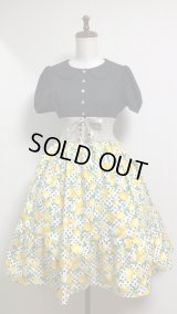 ハンドメイドギャザースカート【レモン柄・白系・60c丈】