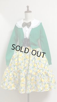 ハンドメイドギャザースカート【レモン柄・白系・55c丈】