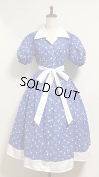 チェリー柄レトロワンピース【青系・110丈】