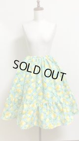 ハンドメイドティアードスカート【レモン柄・ミント系・60ｃｍ丈】