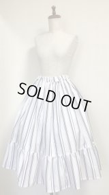 【期間限定価格】ハンドメイドギャザーフリルスカート【紺系ストライプ・67c丈】