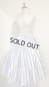 【期間限定価格】ハンドメイドギャザーフリルスカート【紺系ストライプ・67c丈】
