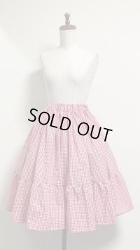 ハンドメイドギャザーフリルスカート【赤ギンガム・59c丈】