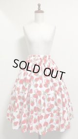ハンドメイド3段ティアードスカート【イチゴ柄・白系・66c丈】