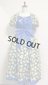 デイリーシャーリングワンピース【レモン柄・青系・119c丈】