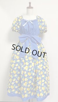 デイリーシャーリングワンピース【レモン柄・青系・119c丈】