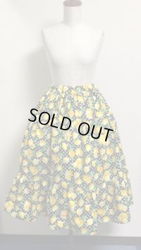 ハンドメイド2段ティアードスカート【レモン柄・黒系・70c丈】
