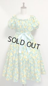 デイリーシャーリング３段ティアードワンピース【レモン柄・ミント系・105c丈】