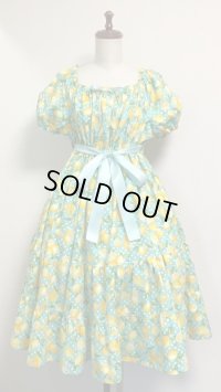 デイリーシャーリング３段ティアードワンピース【レモン柄・ミント系・105c丈】