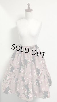 ハンドメイド２段ティアードスカート【ネコブーケ柄・ピンク系・60ｃｍ丈・2010187】