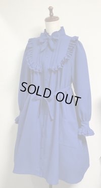 【50％オフ】スタンドカラーチュニックワンピース【青】
