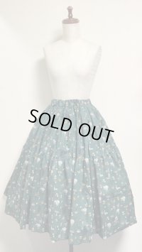 ハンドメイド２段ティアードスカート【サーカス柄・グリーン系・68ｃｍ丈】
