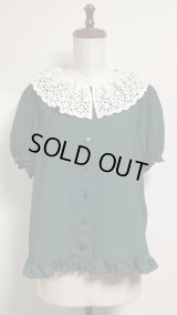 【Sale30％オフ】レース衿ブラウス【グリーン×生成襟】