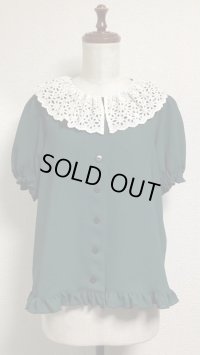 【Sale30％オフ】レース衿ブラウス【グリーン×生成襟】