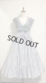【Sale30％オフ】衿付きティアードJSK【グレーストライプ】