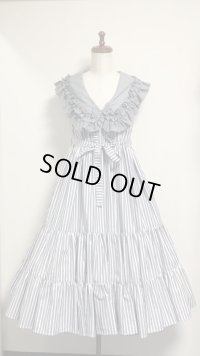 【Sale30％オフ】衿付きティアードJSK【グレーストライプ】